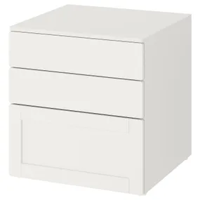 IKEA SMÅSTAD СМОСТАД / PLATSA ПЛАТСА, комод с 3 ящиками, белая белая/белая рама, 60x57x63 см 793.875.84 фото