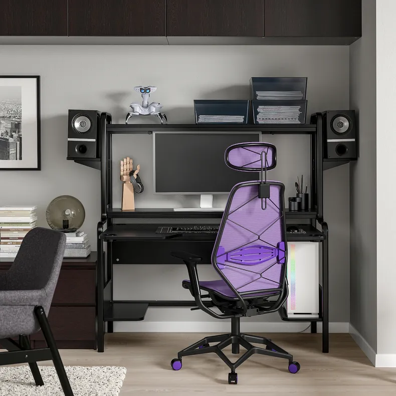 IKEA FREDDE ФРЕДДЕ / STYRSPEL СТИРСПЕЛЬ, геймерский стол и стул, чёрный / фиолетовый 594.913.17 фото №2