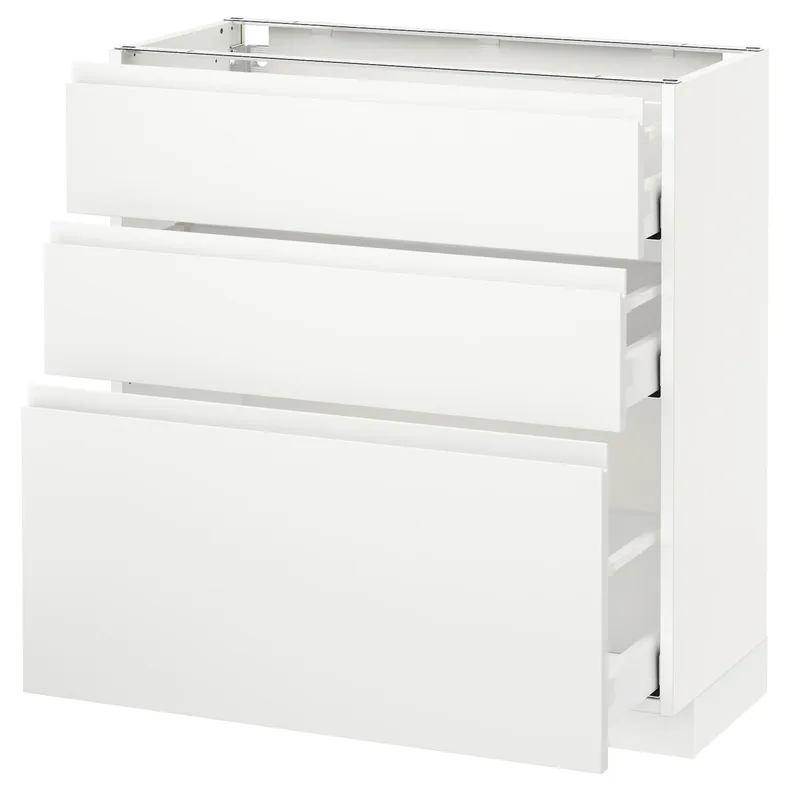 IKEA METOD МЕТОД / MAXIMERA МАКСІМЕРА, підлогова шафа з 3 шухлядами, білий / Voxtorp матовий білий, 80x37 см 191.128.37 фото №1