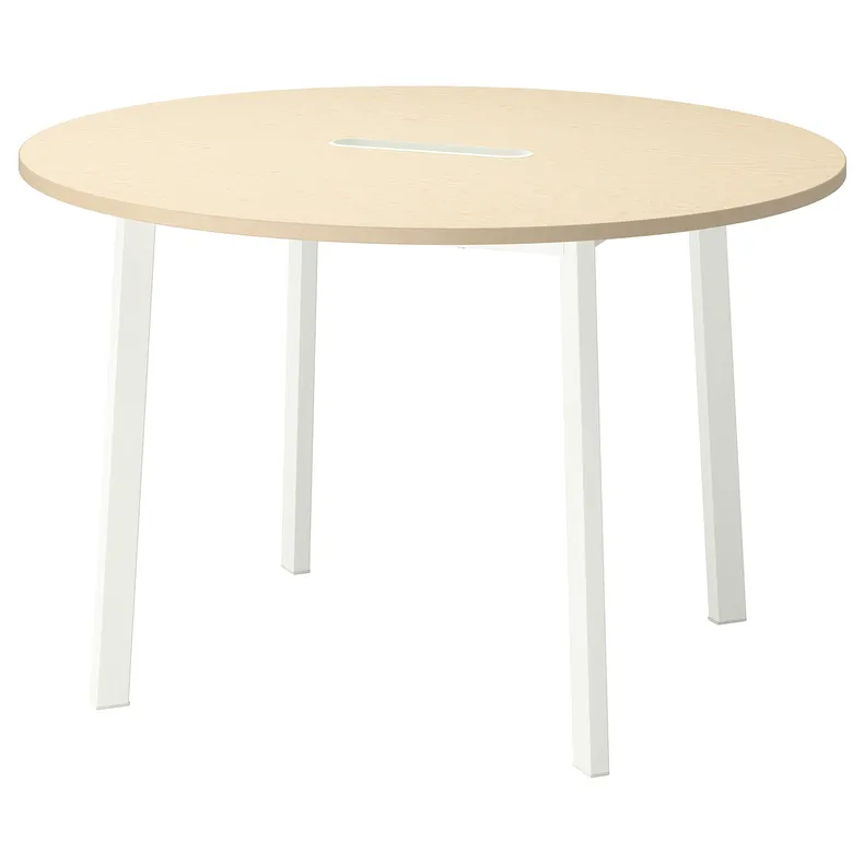IKEA MITTZON МІТТЗОН, стіл для конференцій, круглий okl береза/білий, 120x75 см 995.139.30 фото №1