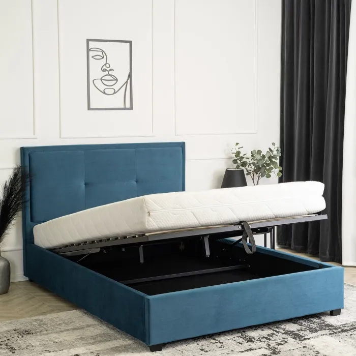 Кровать двуспальная бархатная MEBEL ELITE ANDRE Velvet, 140x200 см, Темно-синий фото №2