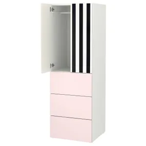 IKEA SMÅSTAD СМОСТАД / PLATSA ПЛАТСА, гардероб, білі смужки/рожевий з 3 шухлядами, 60x57x181 см 895.499.20 фото