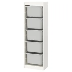 IKEA TROFAST ТРУФАСТ, комбінація для зберіган +контейнери, білий/сірий, 46x30x145 см 893.294.66 фото