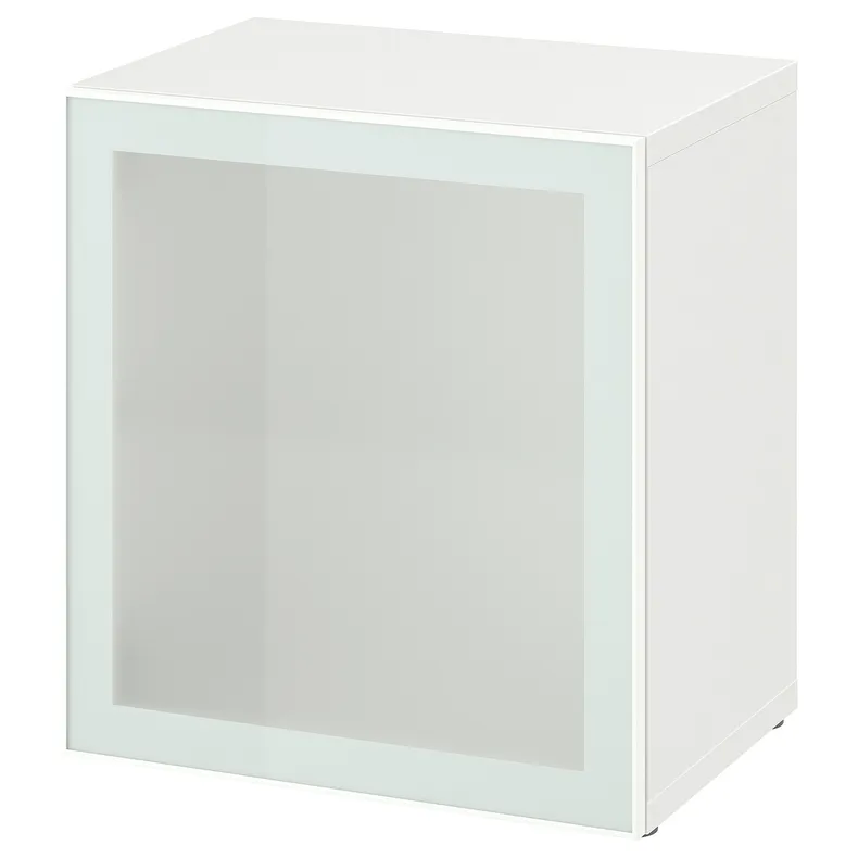 IKEA BESTÅ БЕСТО, стеллаж со стеклянн дверью, белое стекловик / белое / светло-зеленое матовое стекло, 60x42x64 см 994.891.24 фото №1
