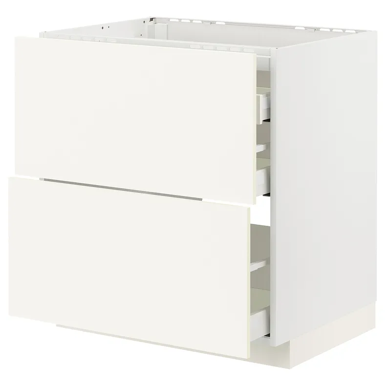 IKEA METOD МЕТОД / MAXIMERA МАКСИМЕРА, шкаф д / варочной панели / 2фасада / 3ящ, белый / Вальстена белый, 80x60 см 495.072.05 фото №1