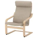 IKEA POÄNG ПОЭНГ, кресло с табуретом для ног, Шпон дуба, окрашенный в белый / бежевый цвет 494.842.75 фото thumb №3