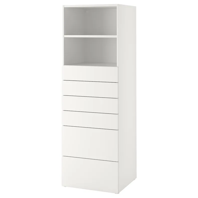 IKEA SMÅSTAD СМОСТАД / PLATSA ПЛАТСА, книжкова шафа, білий білий / з 6 шухлядами, 60x57x181 см 193.880.39 фото №1
