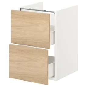 IKEA ENHET ЭНХЕТ, напольный шкаф для раковины,2 ящика, белый / имит. дуб, 40x42x60 см 693.210.46 фото