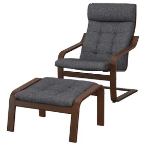 IKEA POÄNG ПОЭНГ, кресло с табуретом для ног, коричневый / темно-серый 395.020.86 фото