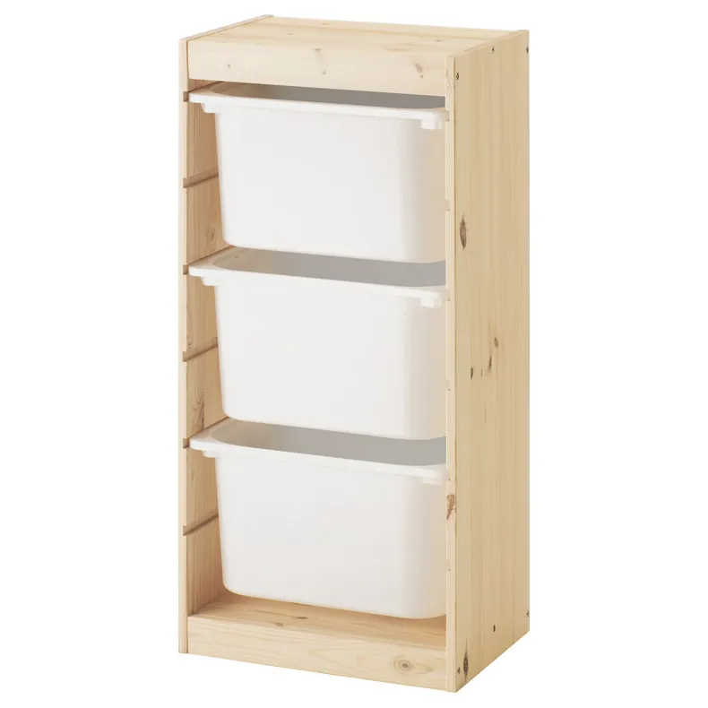 IKEA TROFAST ТРУФАСТ, комбінація для зберіган +контейнери, світла білена сосна / білий, 44x30x91 см 291.030.07 фото №1