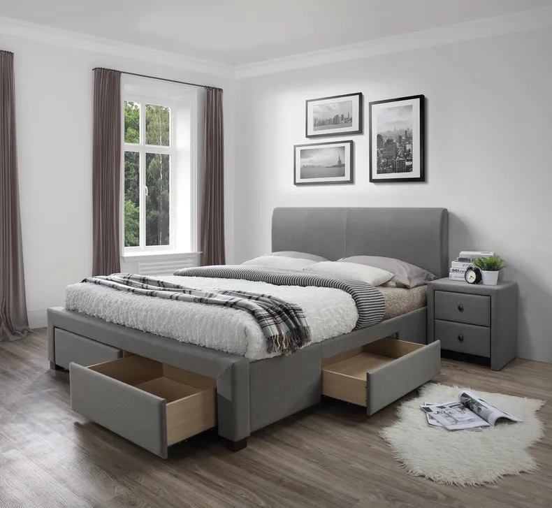 Двоспальне ліжко з шухлядами HALMAR MODENA 140x200 см сіре фото №2