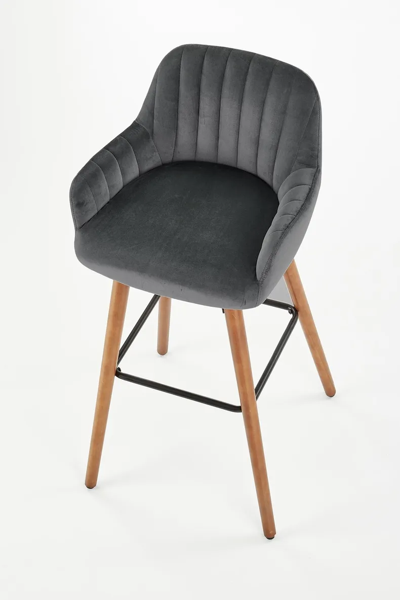 Барний стілець оксамитовий HALMAR H93 Velvet, ніжки - горіх, оббивка - темно-сірий фото №7