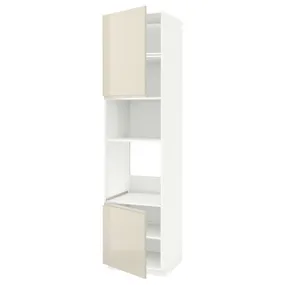 IKEA METOD МЕТОД, вис шаф д / дух / мікр печі / 2 двер / пол, білий / Voxtorp високий глянець світло-бежевий, 60x60x240 см 794.687.64 фото