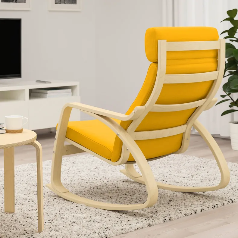 IKEA POÄNG ПОЕНГ, крісло-гойдалка, березовий шпон / СКІФТЕБУ жовтий 593.958.44 фото №3