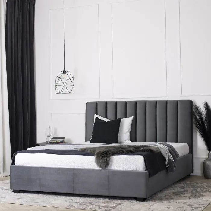 Кровать двуспальная бархатная 160x200 MEBEL ELITE MARI Velvet, серый фото №3