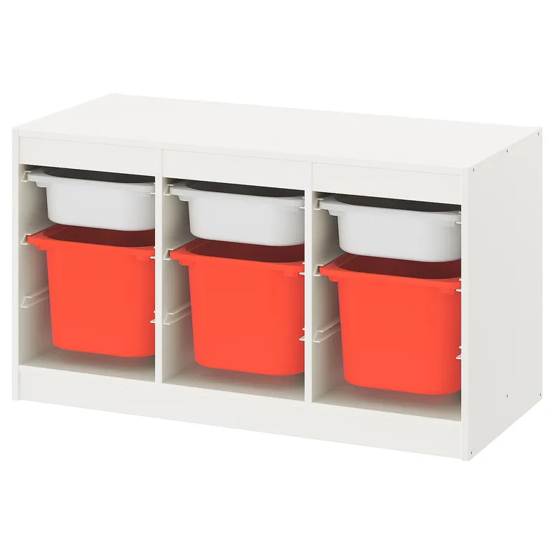 IKEA TROFAST ТРУФАСТ, комбинация д/хранения+контейнеры, белый белый/оранжевый, 99x44x56 см 393.355.11 фото №1