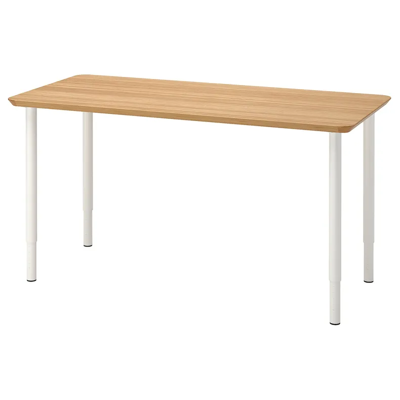 IKEA ANFALLARE АНФАЛЛАРЕ / OLOV ОЛОВ, письменный стол, бамбук / белый, 140x65 см 194.177.01 фото №1