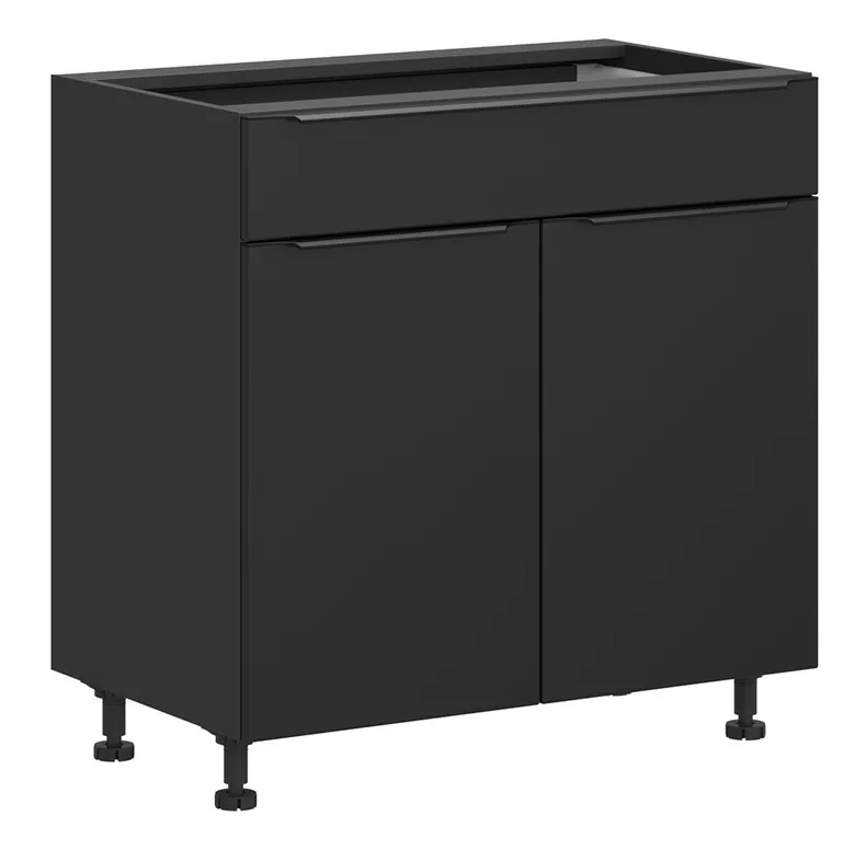 BRW Двухдверный кухонный шкаф Sole L6 80 см с ящиком с плавным закрыванием черный матовый, черный/черный матовый FM_D1S_80/82_L/P/STB-CA/CAM фото №2