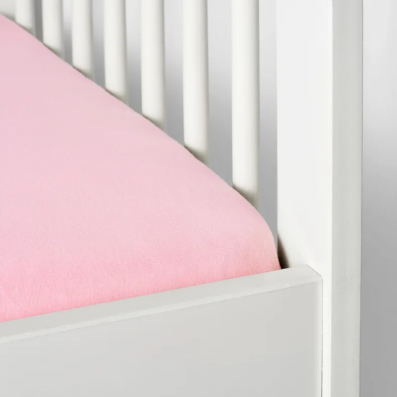 IKEA LEN ЛЕН, простирадло на резинці д/дитяч ліжк, білий/рожевий, 60x120 см 603.201.88 фото №3