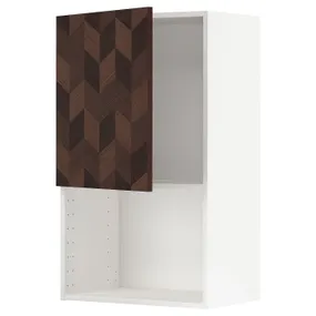 IKEA METOD МЕТОД, навесной шкаф для СВЧ-печи, белый хасларп / коричневый узор, 60x100 см 994.688.00 фото
