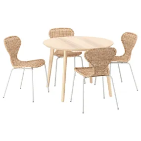 IKEA LISABO ЛІСАБО / ÄLVSTA ЕЛЬВСТА, стіл+4 стільці, шпон ясена/ротанг білий, 105 см 295.681.86 фото