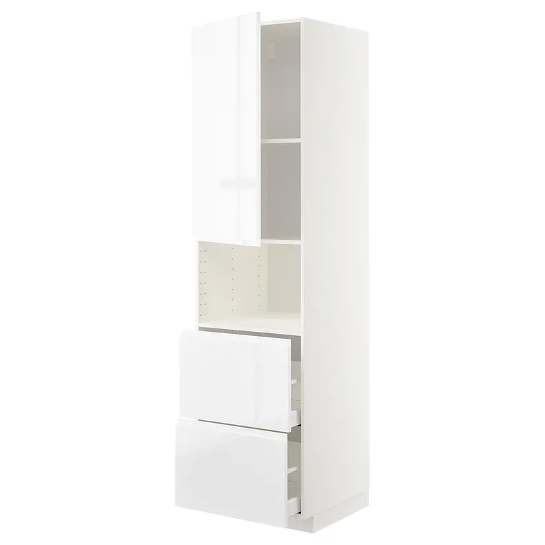 IKEA METOD МЕТОД / MAXIMERA МАКСИМЕРА, высокий шкаф д / СВЧ / дверца / 2ящика, белый / Воксторп глянцевый / белый, 60x60x220 см 594.677.94 фото №1