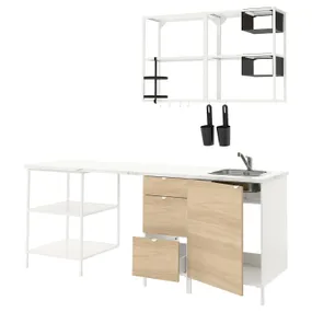 IKEA ENHET ЭНХЕТ, кухня, белый / имит. дуб, 223x63.5x222 см 793.378.29 фото