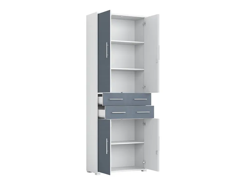 BRW Книжный шкаф Office Lux 79 см с 4 дверцами и 2 ящиками светло-серый, светло-серое/графитовое стекло REG4D2S/220-JSZ/GF фото №3