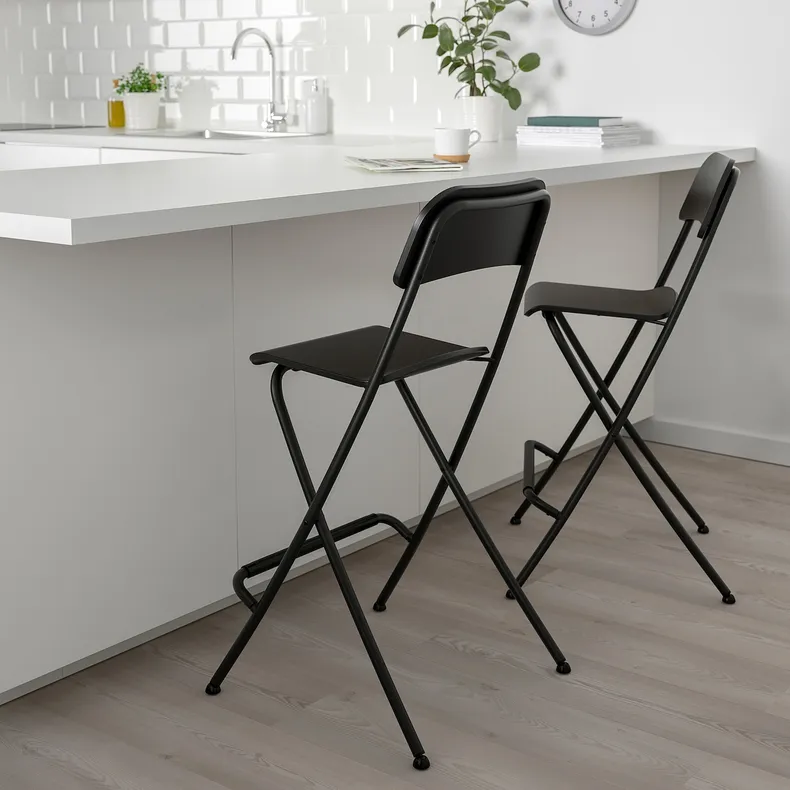 IKEA FRANKLIN ФРАНКЛІН, барний стілець зі спинкою, складан, чорний / чорний, 63 см 504.064.65 фото №2