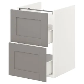 IKEA ENHET ЕНХЕТ, підлогова шафа під раковин з 2 шухл, біла/сіра рамка, 40x42x60 см 293.210.48 фото