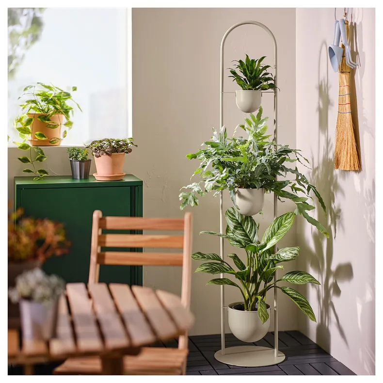 IKEA DAKSJUS ДАКСЙУС, підставка з 3 горщиками для рослин, внутрішній/зовнішній світло-сірий бежевий 205.670.25 фото №3