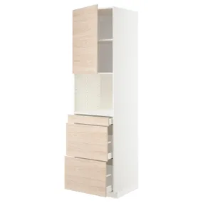 IKEA METOD МЕТОД / MAXIMERA МАКСИМЕРА, высокий шкаф д / СВЧ / дверца / 3ящика, белый / аскерсундский узор светлый ясень, 60x60x220 см 394.652.77 фото