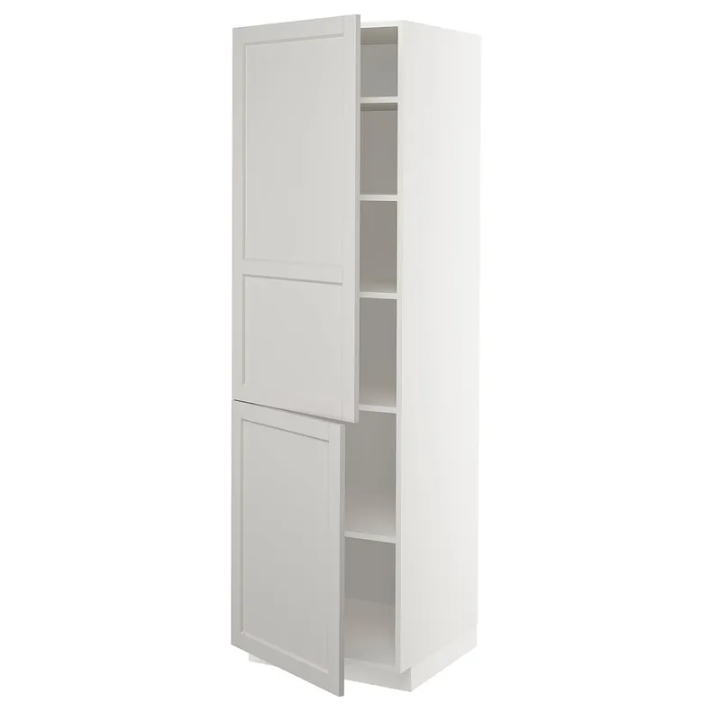 IKEA METOD МЕТОД, висока шафа із полицями / 2 дверцят, білий / світло-сірий Lerhyttan, 60x60x200 см 494.602.79 фото №1