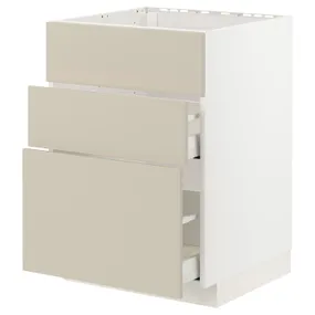IKEA METOD МЕТОД / MAXIMERA МАКСИМЕРА, шкаф под мойку+3фасада / 2ящика, белый / гавсторпский бежевый, 60x60 см 094.266.35 фото