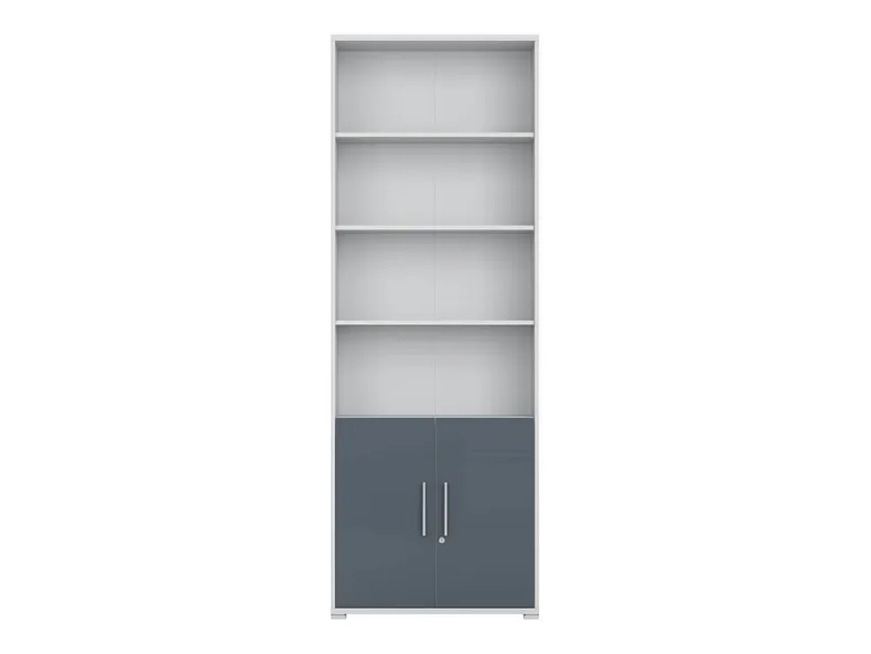 BRW Книжный шкаф Office Lux 79 см с 2 дверцами и 4 полками светло-серый, светло-серое/графитовое стекло REG2D/220-JSZ/GF фото №2