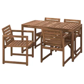 IKEA NÄMMARÖ НЕММАРЕ, стіл+4 крісла з підлокітн, вуличний, світло-коричнева морилка, 140 см 595.444.05 фото