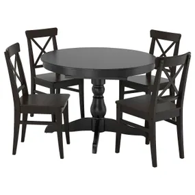 IKEA INGATORP ІНГАТОРП / INGOLF ІНГОЛЬФ, стіл+4 стільці, чорний/коричнево-чорний, 110/155 см 794.004.96 фото