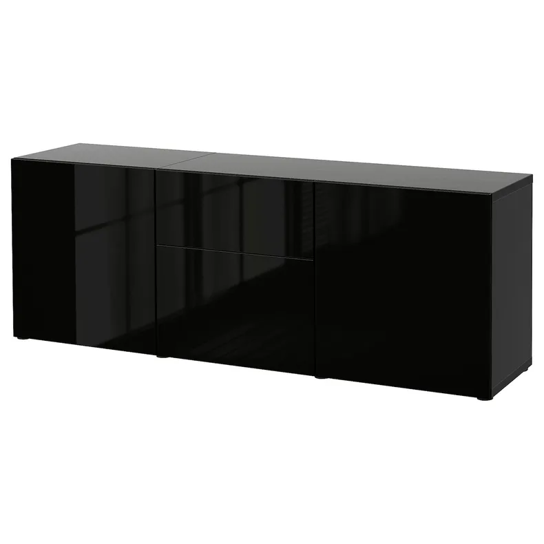 IKEA BESTÅ БЕСТО, модуль для зберігання із шухлядами, чорний / коричневий / Selsviken глянцевий / чорний, 180x42x65 см 994.126.53 фото №1