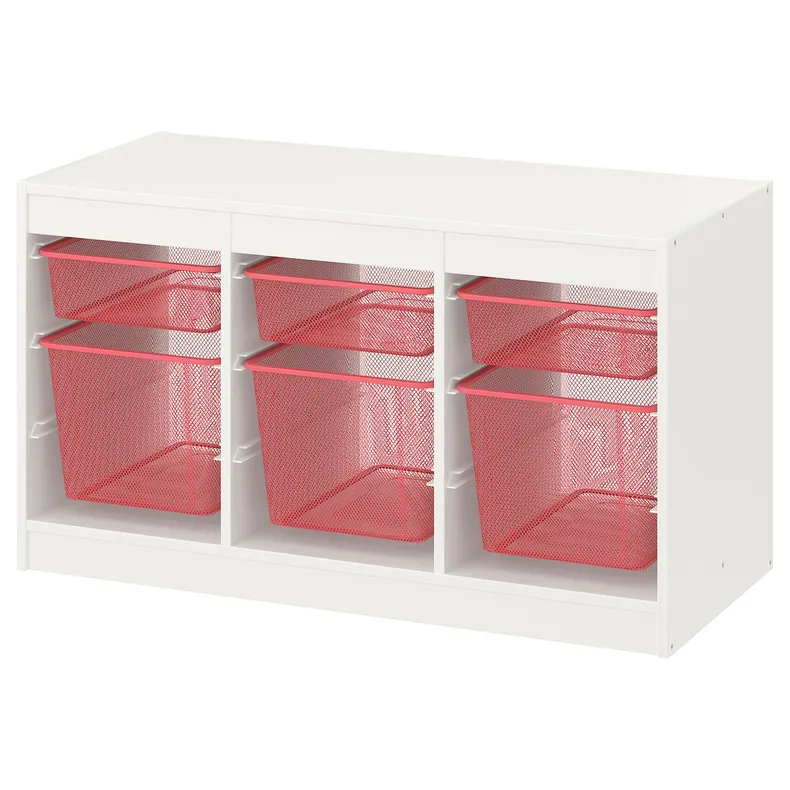 IKEA TROFAST ТРУФАСТ, комбінація для зберіган +контейнери, білий/світло-червоний, 99x44x56 см 794.798.33 фото №1