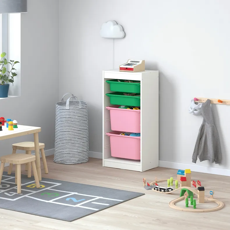 IKEA TROFAST ТРУФАСТ, комбінація для зберіган +контейнери, білий / зелений рожевий, 46x30x94 см 893.382.01 фото №2
