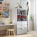 IKEA SMÅSTAD СМОСТАД / PLATSA ПЛАТСА, книжкова шафа, біло-сірий з 3 шухлядами, 60x57x123 см 093.878.13 фото thumb №2