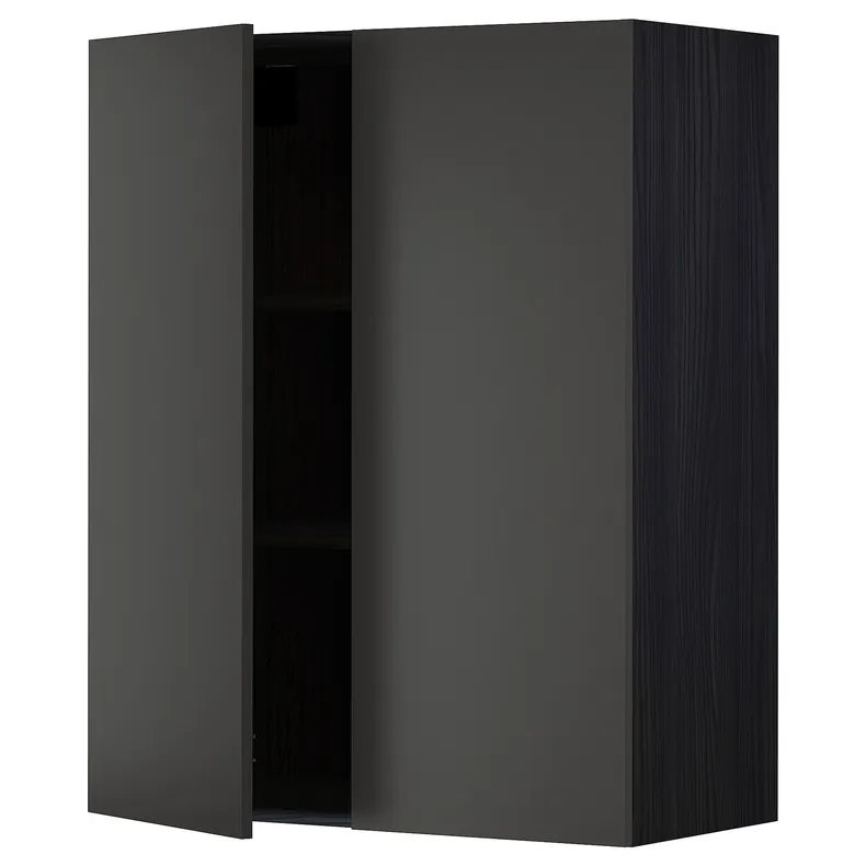 IKEA METOD МЕТОД, навісна шафа з полицями / 2 дверцят, чорний / матовий антрацит Nickebo, 80x100 см 494.990.74 фото №1