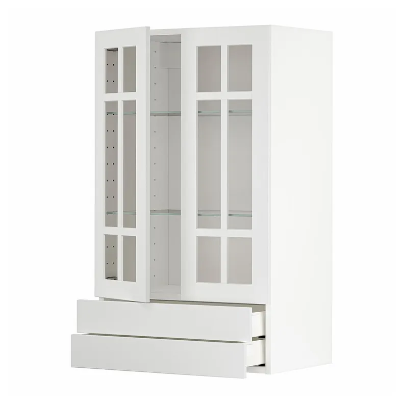 IKEA METOD МЕТОД / MAXIMERA МАКСИМЕРА, навесной шкаф / 2 стекл двери / 2 ящика, белый / Стенсунд белый, 60x100 см 294.605.34 фото №1
