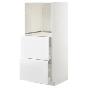 IKEA METOD МЕТОД / MAXIMERA МАКСІМЕРА, висока шафа, 2 шухляди для духовки, білий / ВОКСТОРП глянцевий / білий, 60x60x140 см 592.540.66 фото