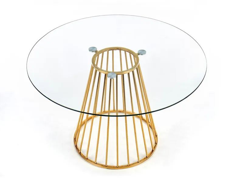Стол на кухню HALMAR LIVERPOOL 120x120 см, столешница - прозрачная, ножки - золото фото №4