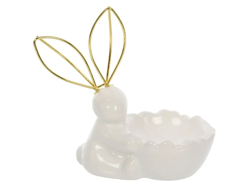 BRW Декоративна фігурка BRW Кролик, кераміка, біло-золотий 079608 фото №1