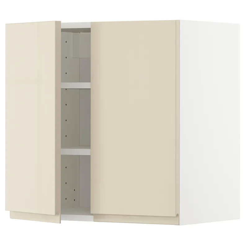 IKEA METOD МЕТОД, навісна шафа з полицями / 2 дверцят, білий / Voxtorp високий глянець світло-бежевий, 60x60 см 294.588.52 фото №1