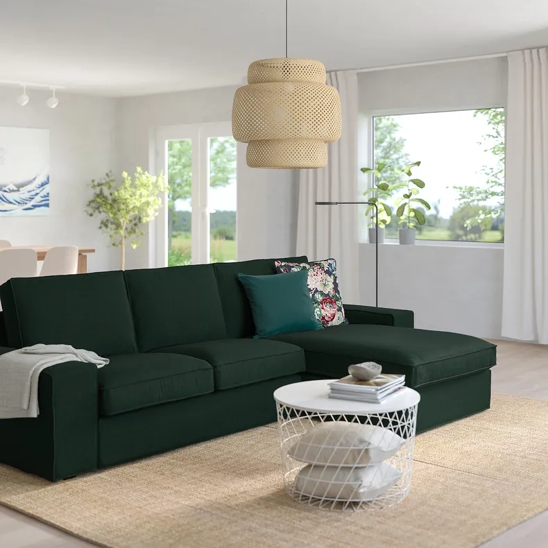 IKEA KIVIK КІВІК, 3-місний диван із кушеткою, Талміра темно-зелена 794.848.20 фото №2