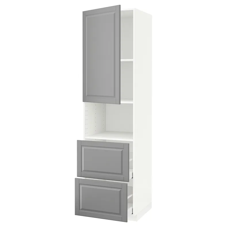 IKEA METOD МЕТОД / MAXIMERA МАКСІМЕРА, висока шафа для мікрох печі, 2 шухл, білий / сірий Бодбін, 60x60x220 см 394.586.20 фото №1