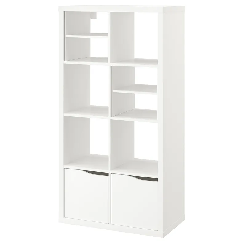 IKEA KALLAX КАЛЛАКС, стеллаж, с 2 дверцами с 2 вставками с полкой / волновкой белый, 147x77 см 895.529.41 фото №3